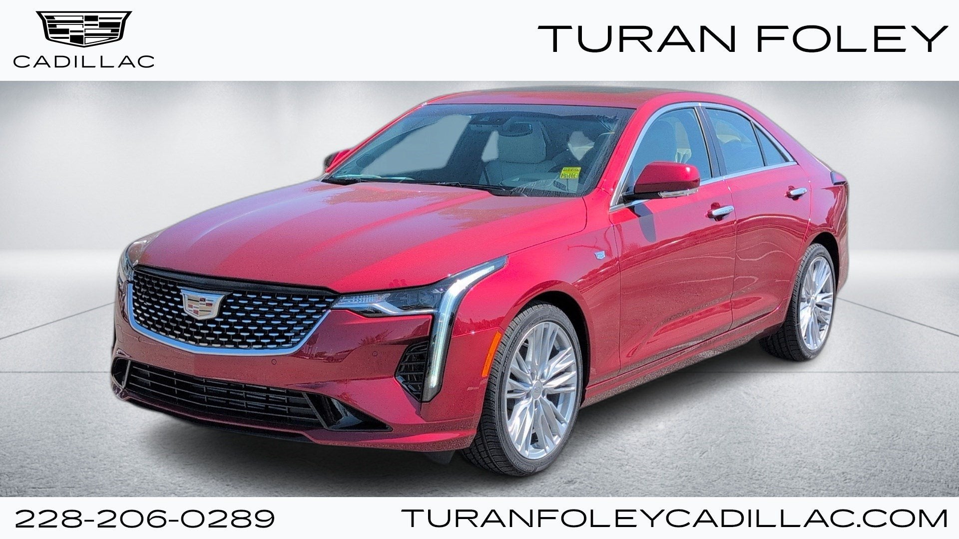 2026 Cadillac CT4 Premium Luxury in Radiant Red Tintcoat — front three-quarter view