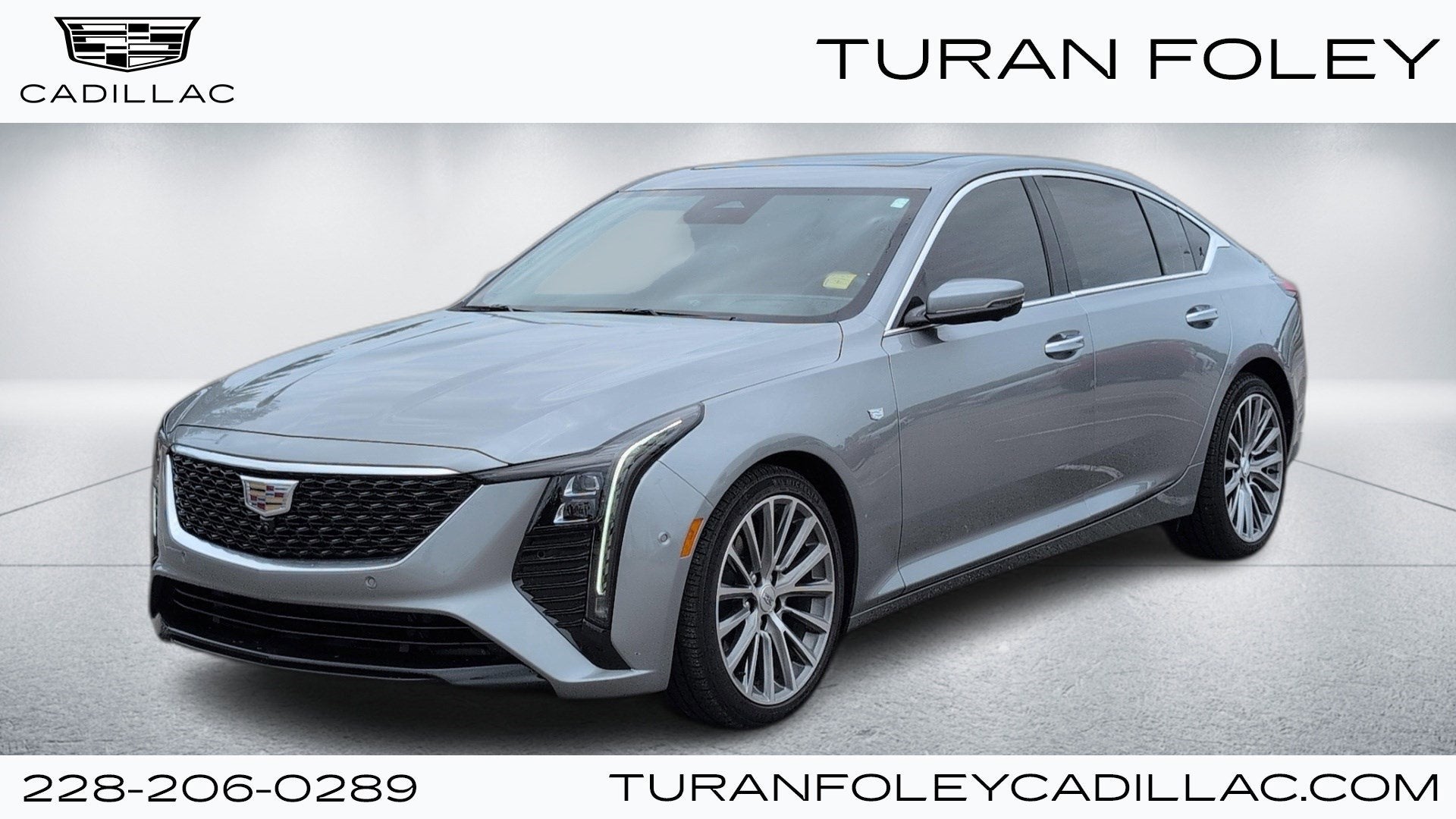 2025 Cadillac CT5 Premium Luxury in Argent Silver Metallic — front three-quarter view