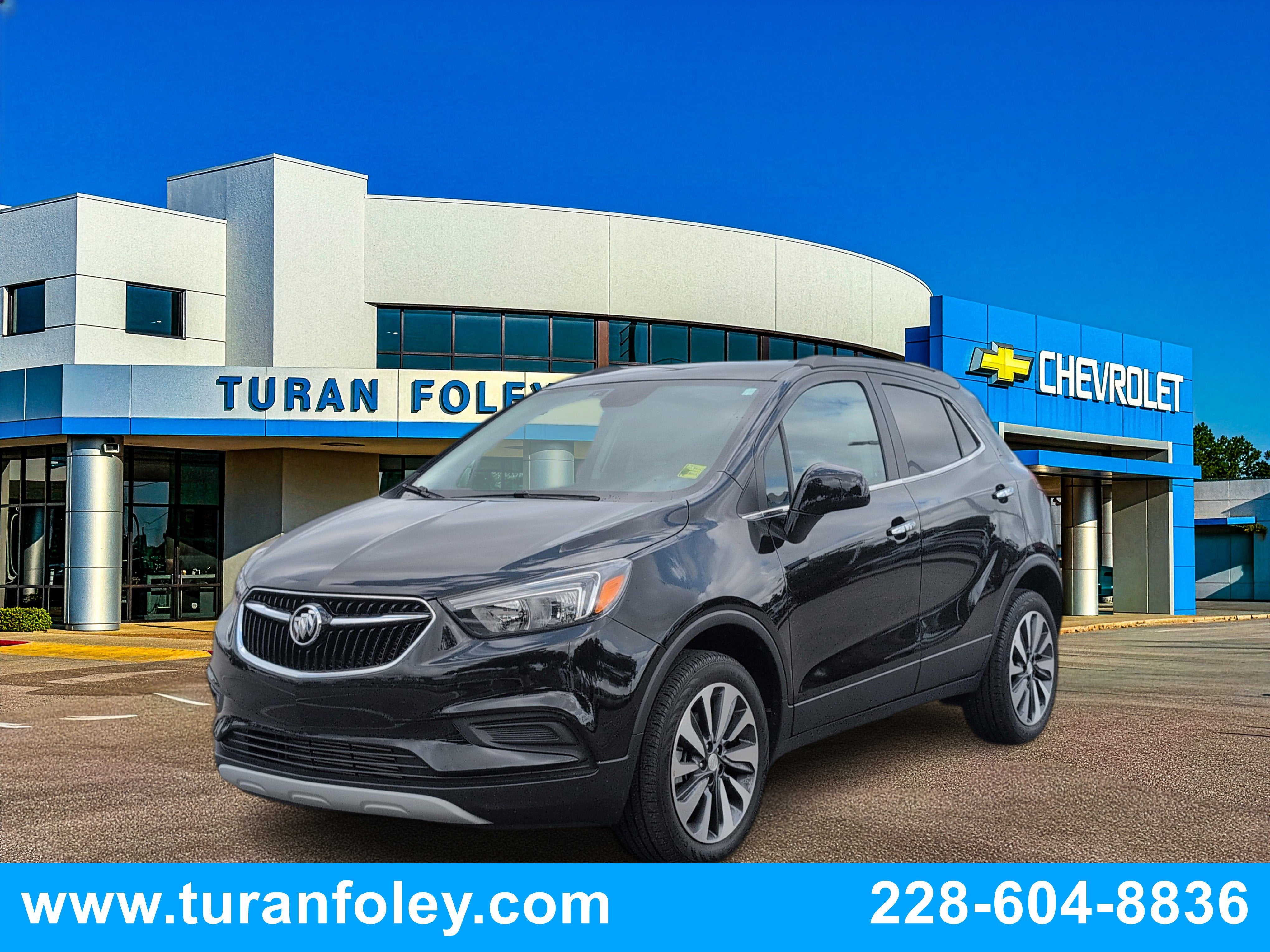 2022 Buick Encore Preferred in Ebony Twilight Metallic — front three-quarter view